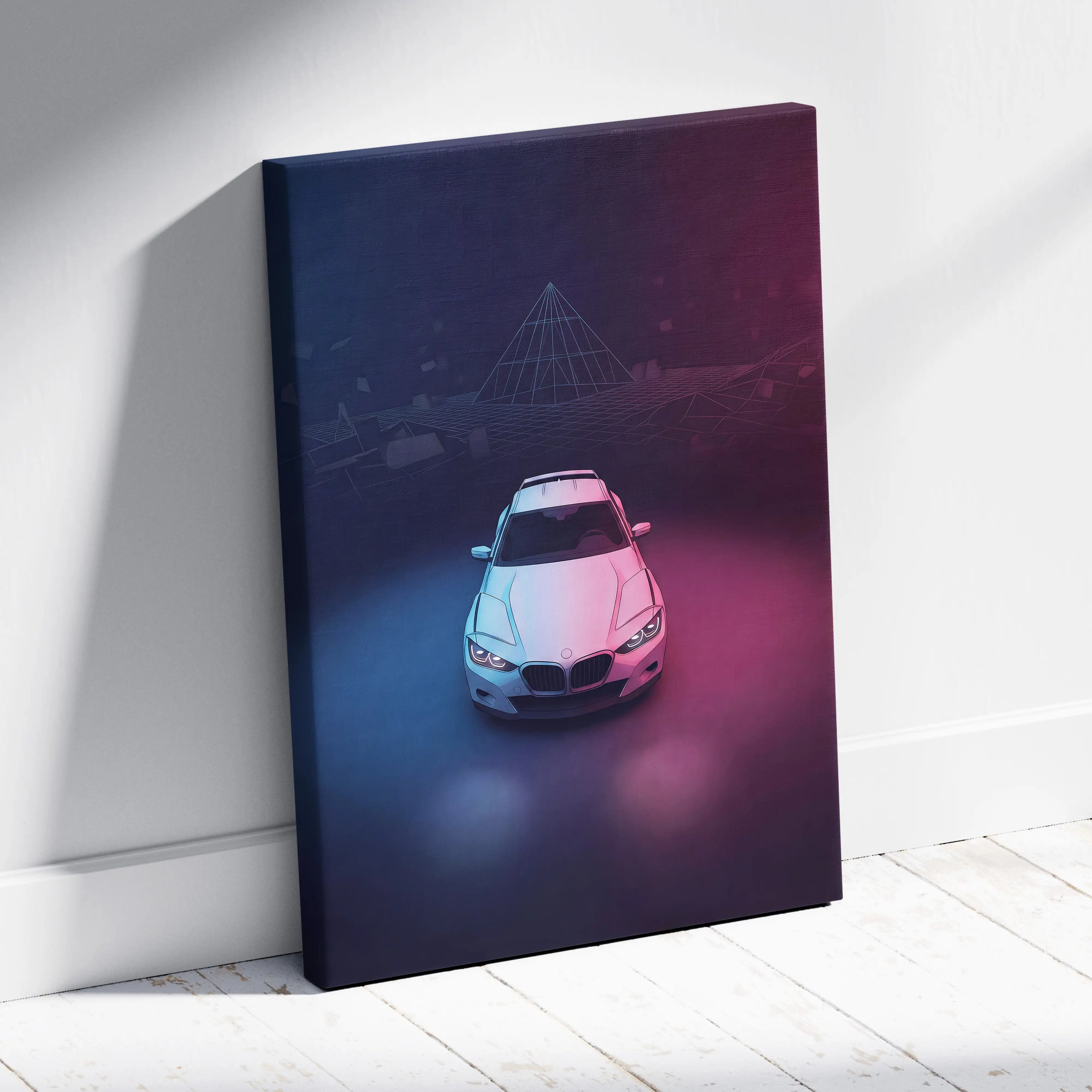BMW CLS Inspired Vaporwave Car Canvas - Car Neon Pink Purple Blue Living Vaporwave Nostalgic Mood Neon Retro Futurism Canvas