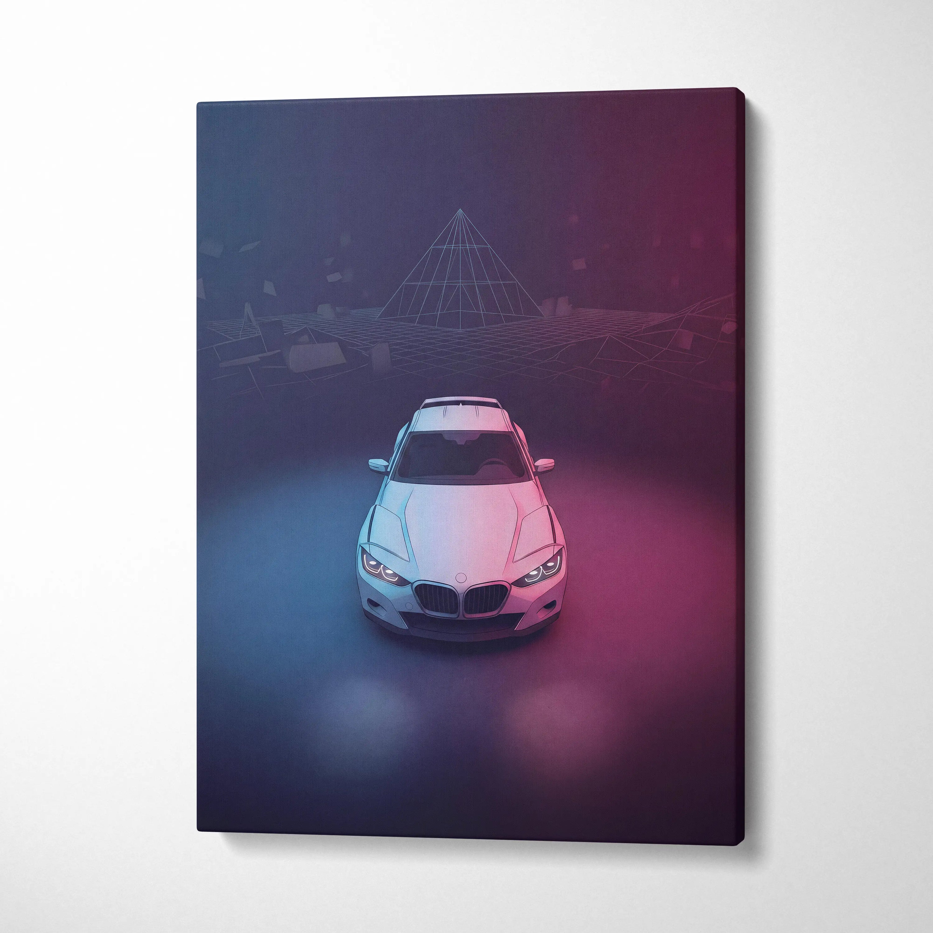 BMW CLS Inspired Vaporwave Car Canvas - Car Neon Pink Purple Blue Living Vaporwave Nostalgic Mood Neon Retro Futurism Canvas