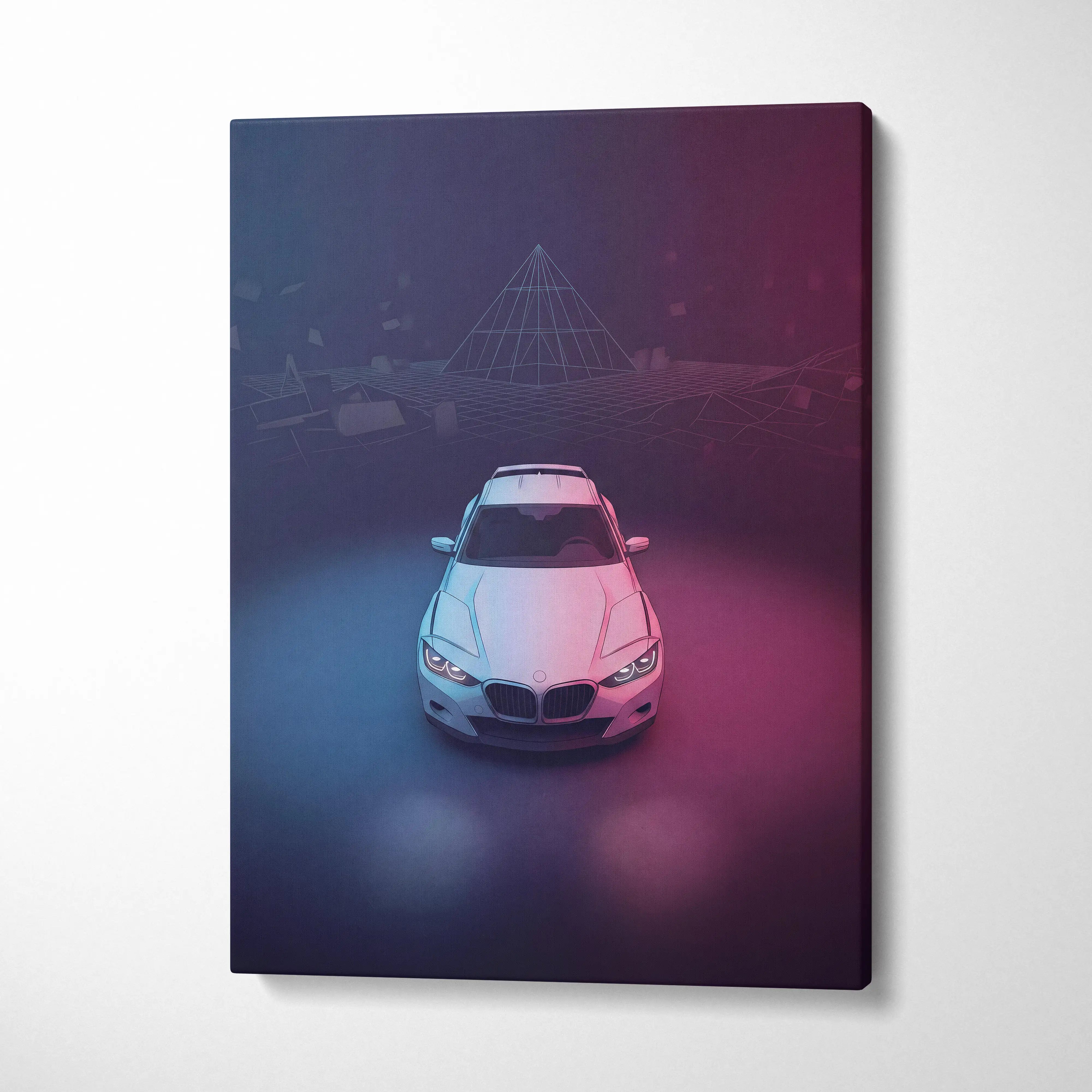 BMW CLS Inspired Vaporwave Car Canvas - Car Neon Pink Purple Blue Living Vaporwave Nostalgic Mood Neon Retro Futurism Canvas