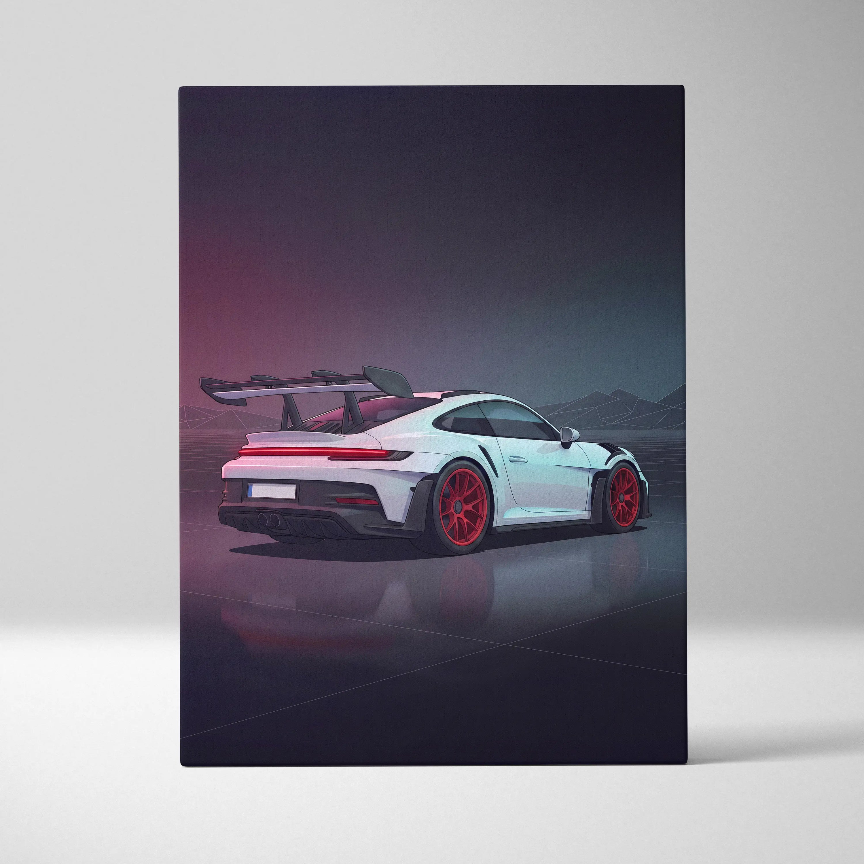 Porsche 911 GT3 RS Inspired White Red Canvas Wall Art, Vaporwave Track Car Artwork, Neon Garage Decor, Retro Futuristic Motorsport Print