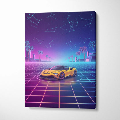 Ferrari SF90 Stradale Inspired Canvas Wall Art - Vaporwave Exotic Hybrid Supercar Decor with Neon Performance Style