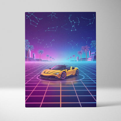 Ferrari SF90 Stradale Inspired Canvas Wall Art - Vaporwave Exotic Hybrid Supercar Decor with Neon Performance Style