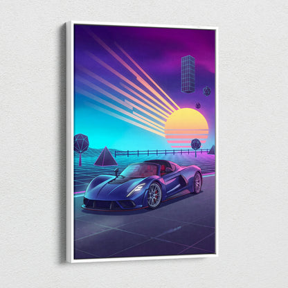 Hennessey Venom F5 Inspired Blue Purple Canvas Wall Art, Vaporwave Hypercar Artwork, Neon Sunset Garage Decor, Retro Futuristic Car Print