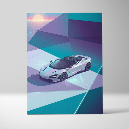 McLaren 720S Spider Inspired White Teal Canvas Wall Art, Vaporwave Supercar Artwork, Neon Grid Garage Decor, Retro Futuristic Exotic Print
