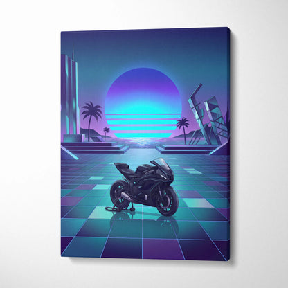 Yamaha YZF-R7 Inspired Purple Cyan Motorcycle Canvas Wall Art Vaporwave Neon Sunset Sportbike Garage Decor Retro Futuristic Artwork