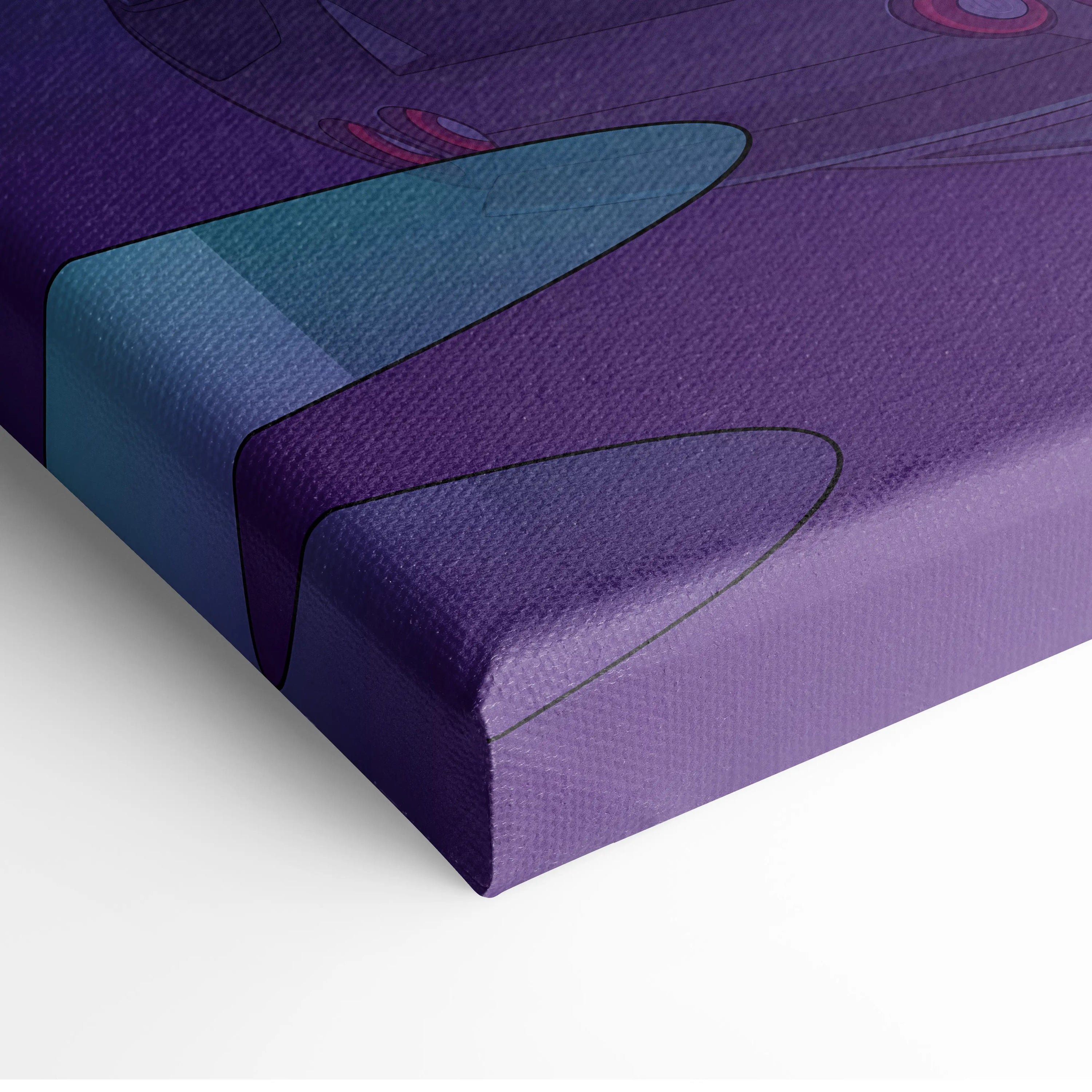 Nissan GT-R R35 Inspired Black Purple Canvas Wall Art, Neon Vaporwave JDM Supercar Artwork for Garage Decor