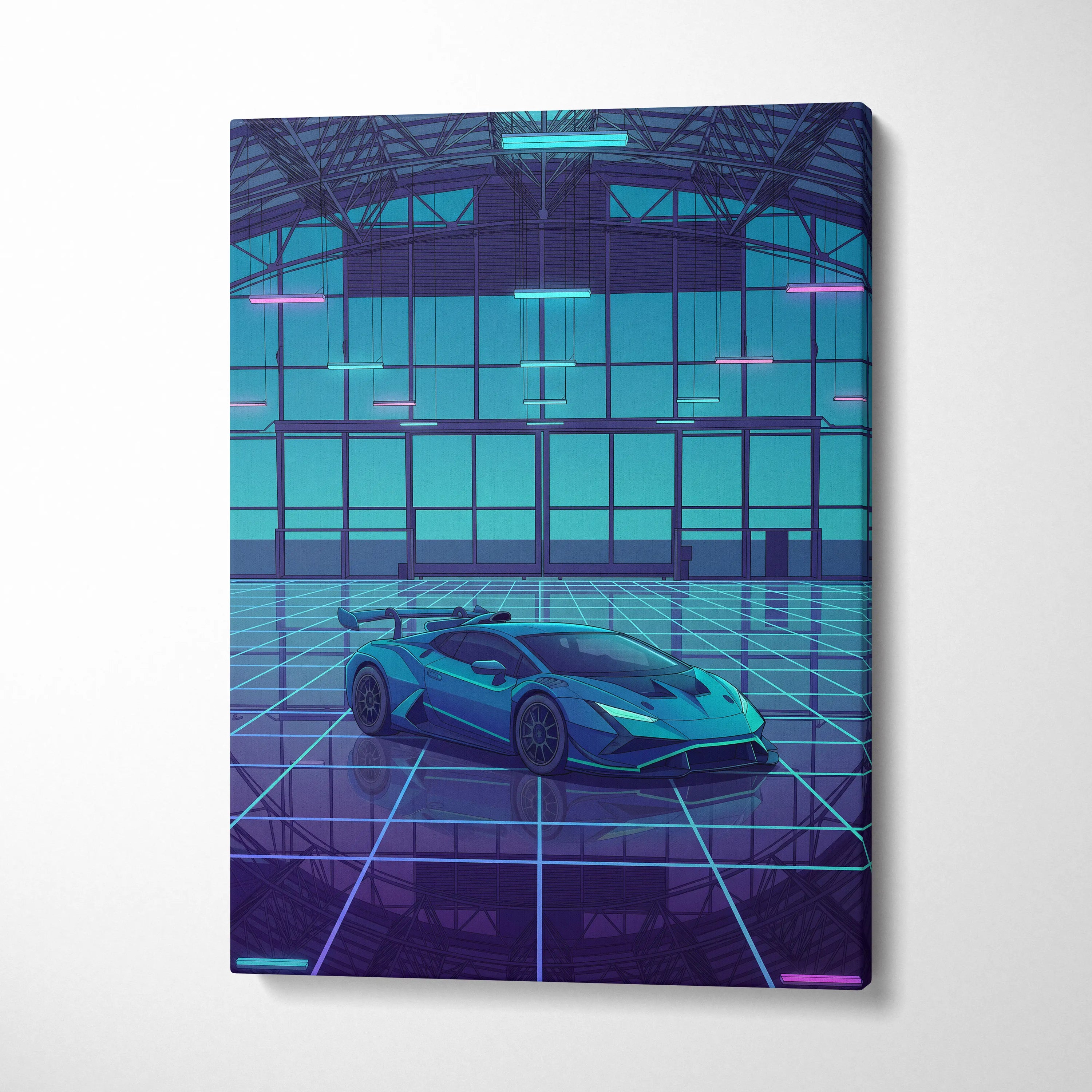 Neon Vaporwave Cars Canvas - Vaporwave Cars Neon Blue Pink Art Dreamy Mood Modern Retro Futurism Canvas Print