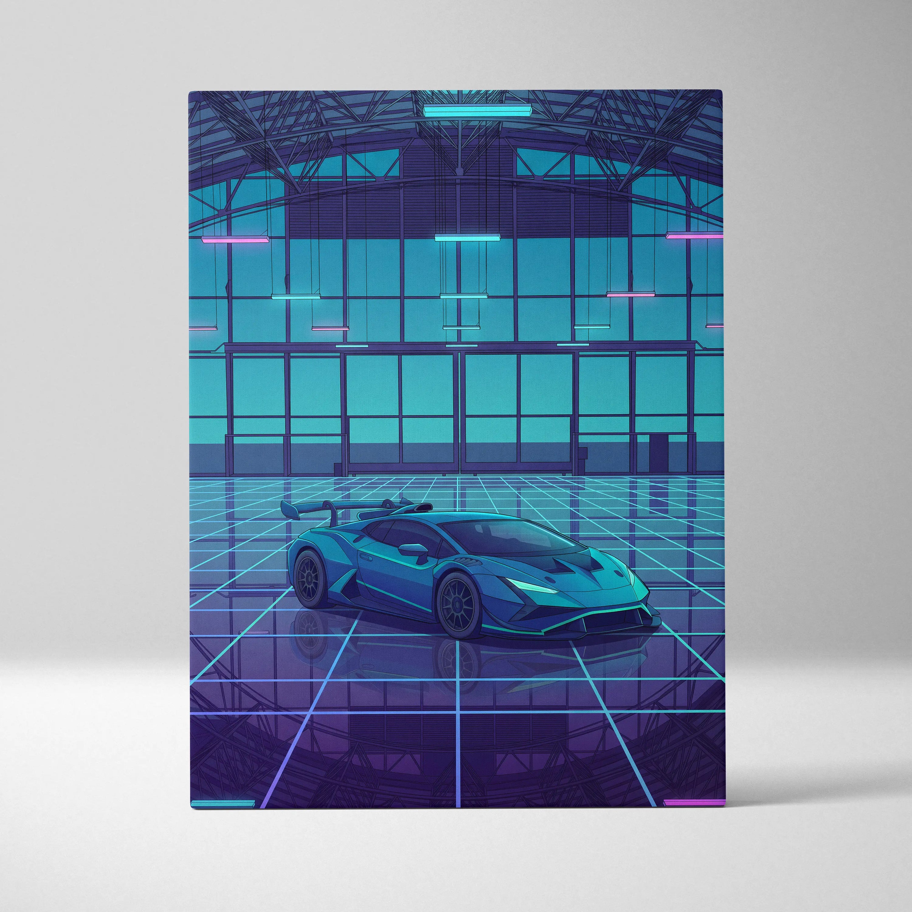 Neon Vaporwave Cars Canvas - Vaporwave Cars Neon Blue Pink Art Dreamy Mood Modern Retro Futurism Canvas Print