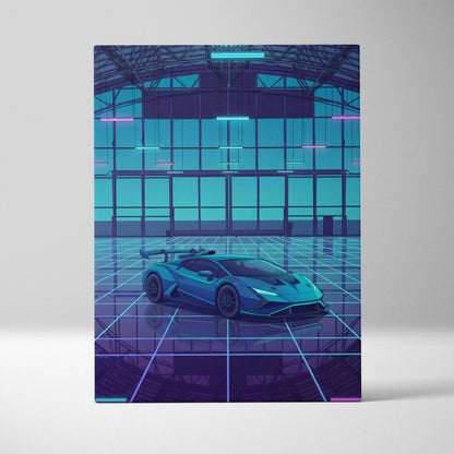 Neon Vaporwave Cars Canvas - Vaporwave Cars Neon Blue Pink Art Dreamy Mood Modern Retro Futurism Canvas Print