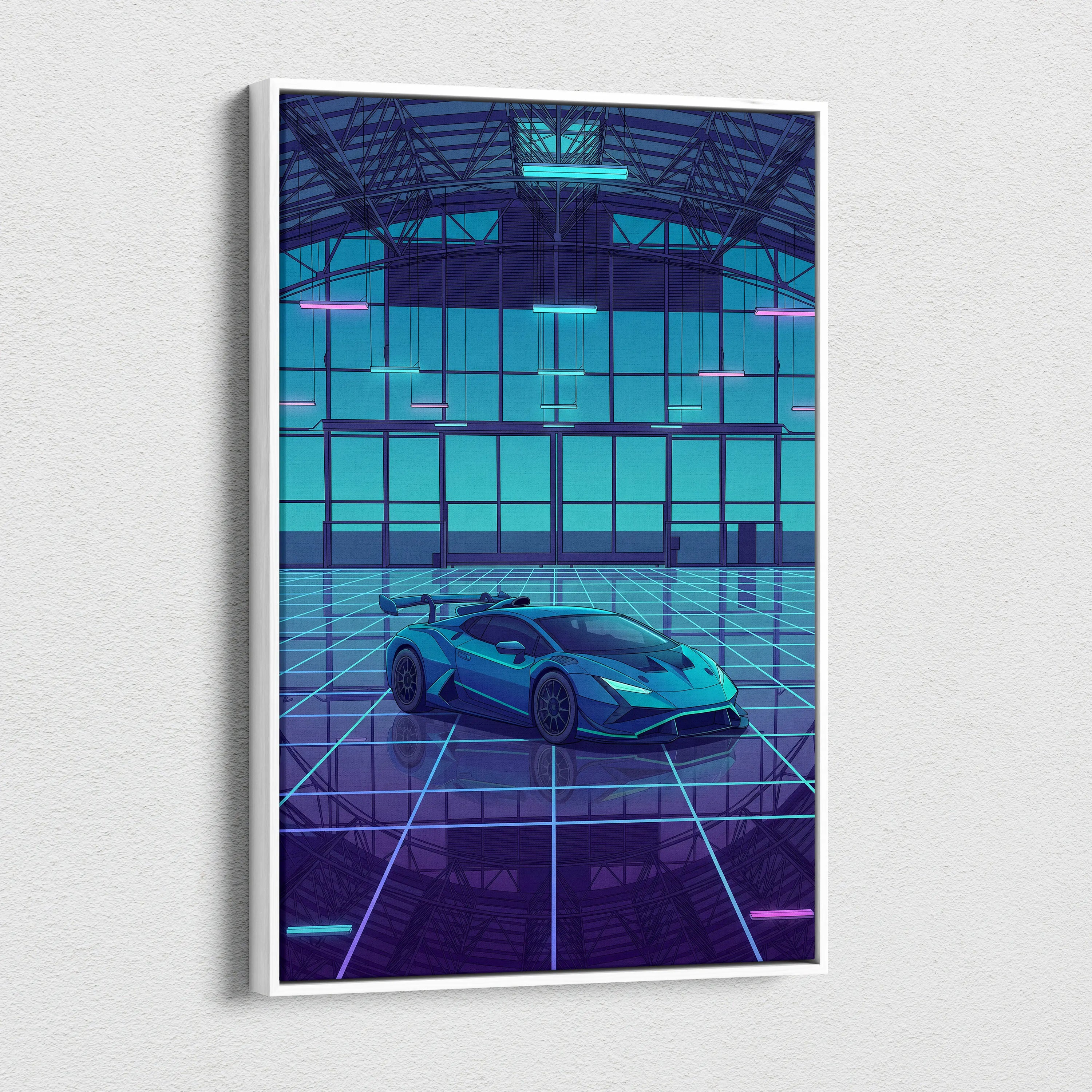Neon Vaporwave Cars Canvas - Vaporwave Cars Neon Blue Pink Art Dreamy Mood Modern Retro Futurism Canvas Print