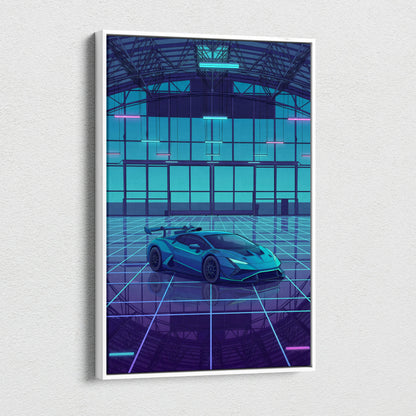 Neon Vaporwave Cars Canvas - Vaporwave Cars Neon Blue Pink Art Dreamy Mood Modern Retro Futurism Canvas Print