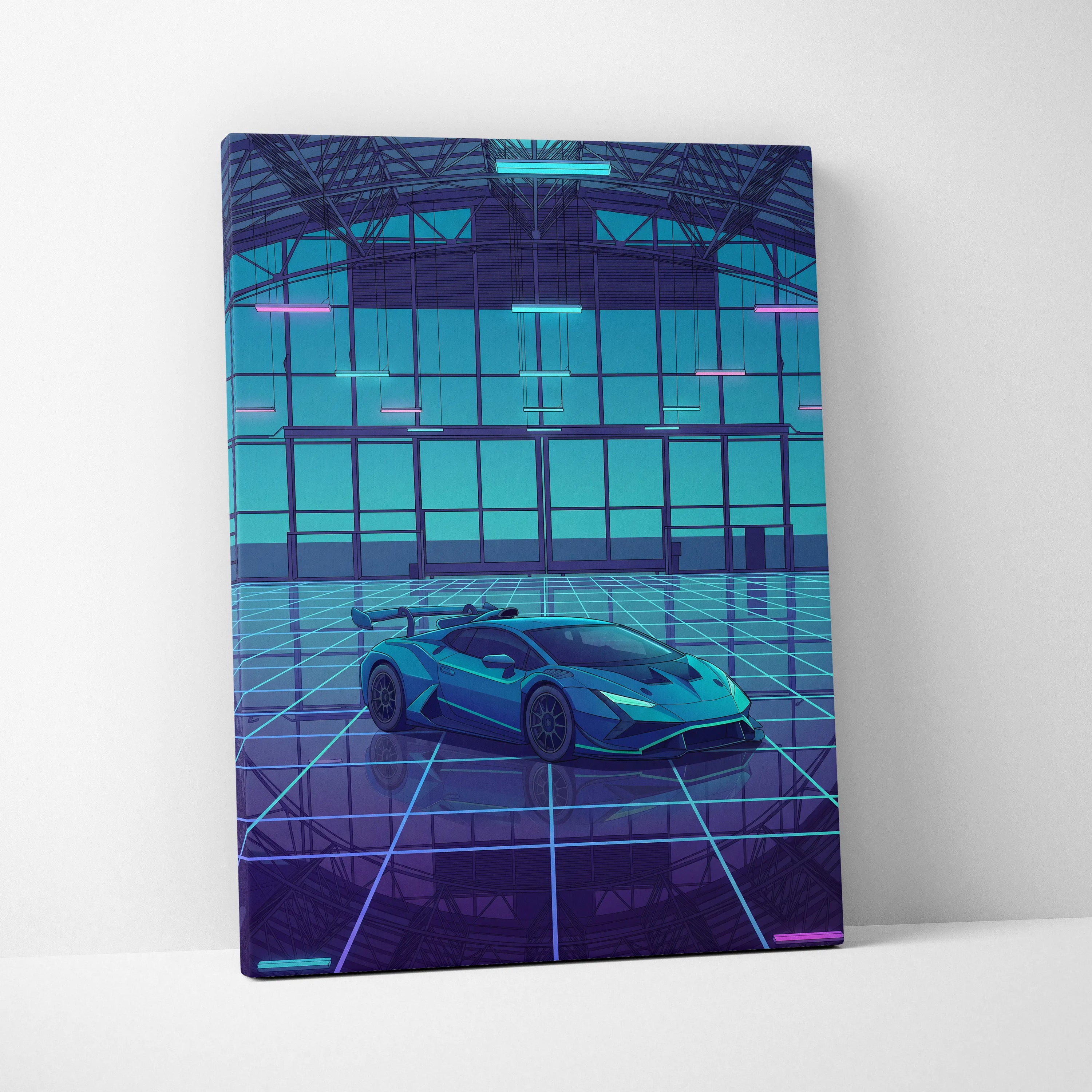 Neon Vaporwave Cars Canvas - Vaporwave Cars Neon Blue Pink Art Dreamy Mood Modern Retro Futurism Canvas Print