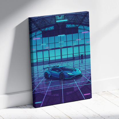 Neon Vaporwave Cars Canvas - Vaporwave Cars Neon Blue Pink Art Dreamy Mood Modern Retro Futurism Canvas Print