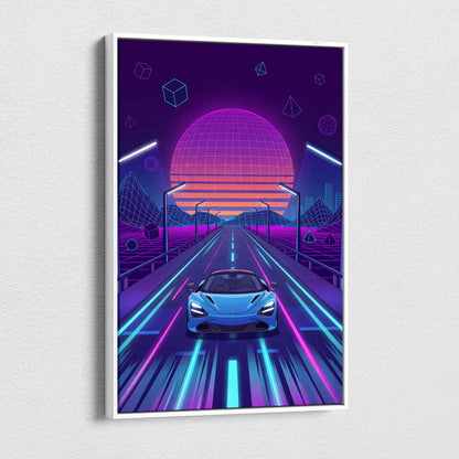 McLaren 765LT Inspired Neon Vaporwave Sunset Neon Canvas Art - Car Neon Purple Blue Living Room Vaporwave Mood