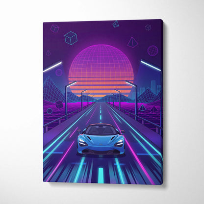 McLaren 765LT Inspired Neon Vaporwave Sunset Neon Canvas Art - Car Neon Purple Blue Living Room Vaporwave Mood