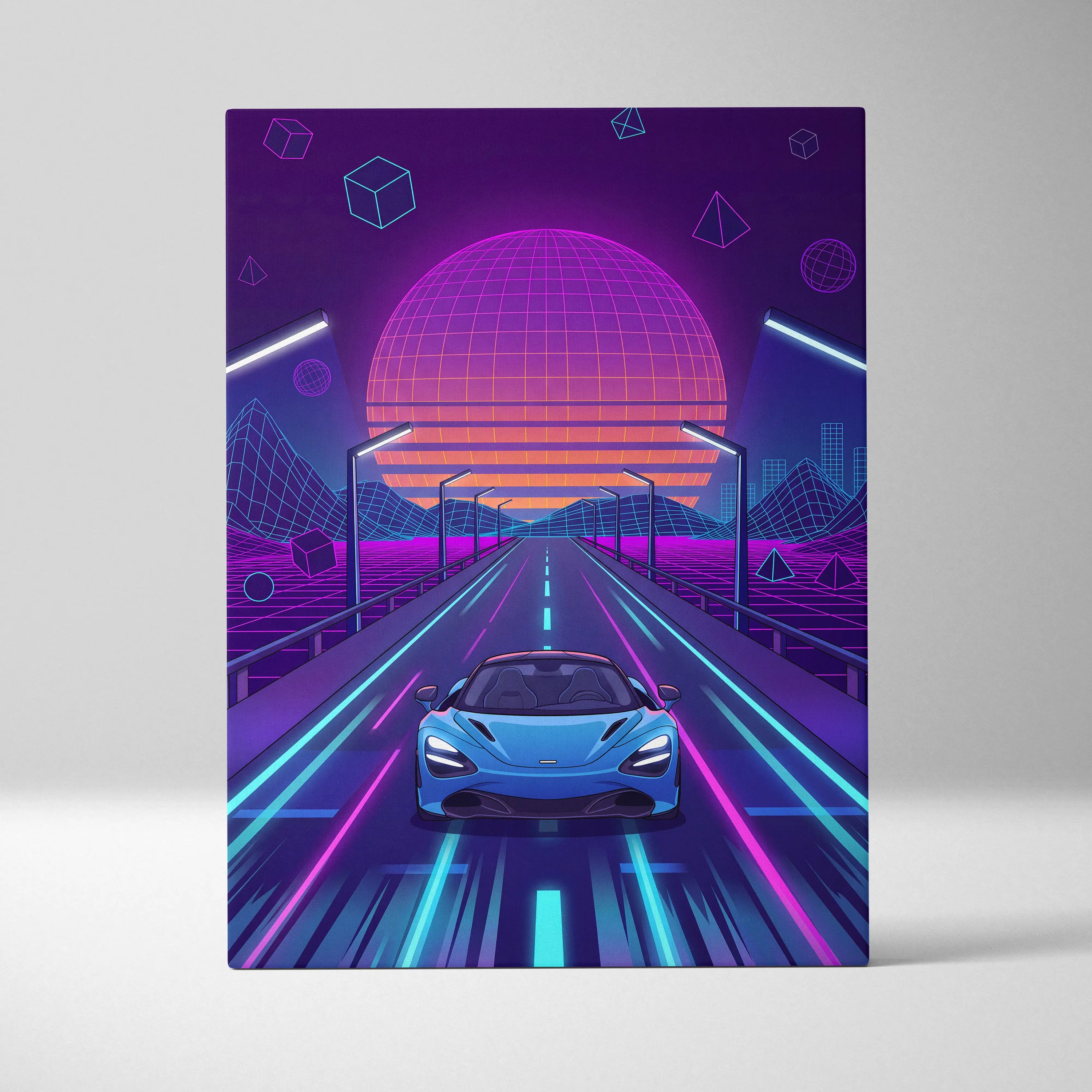 McLaren 765LT Inspired Neon Vaporwave Sunset Neon Canvas Art - Car Neon Purple Blue Living Room Vaporwave Mood