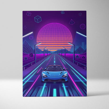 McLaren 765LT Inspired Neon Vaporwave Sunset Neon Canvas Art - Car Neon Purple Blue Living Room Vaporwave Mood