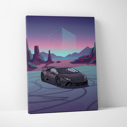 Lamborghini Huracan Inspired Neon Vaporwave Horizon Ride - Sports Car Neon Purple Living Room Vaporwave Retro Canvas
