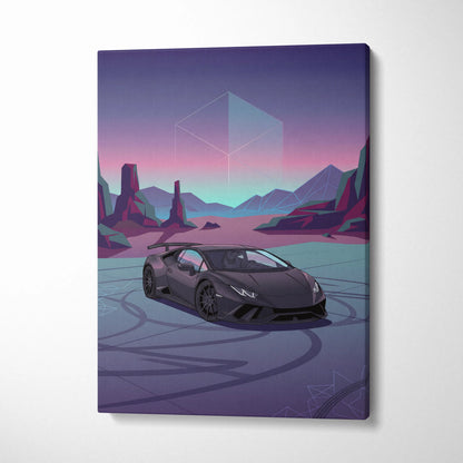 Lamborghini Huracan Inspired Neon Vaporwave Horizon Ride - Sports Car Neon Purple Living Room Vaporwave Retro Canvas
