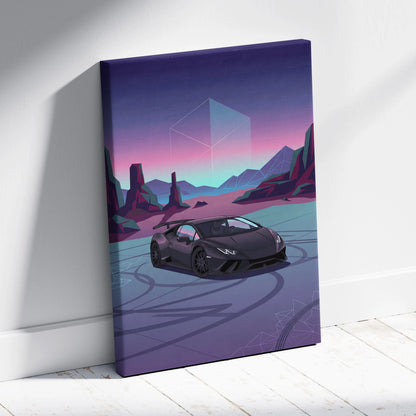 Lamborghini Huracan Inspired Neon Vaporwave Horizon Ride - Sports Car Neon Purple Living Room Vaporwave Retro Canvas