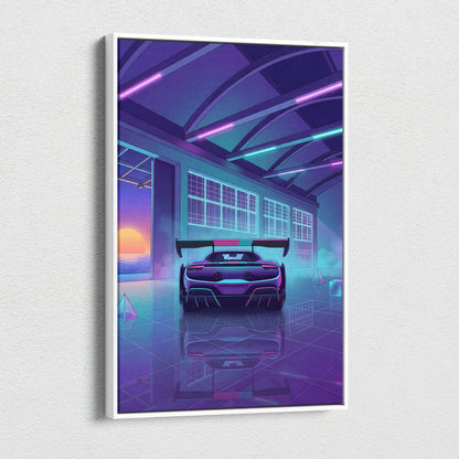 Ferrari 296 Challenge Inspired Teal Purple Canvas Wall Art Vaporwave Supercar Artwork Neon Garage Decor Retro Futuristic Luxury Car Print