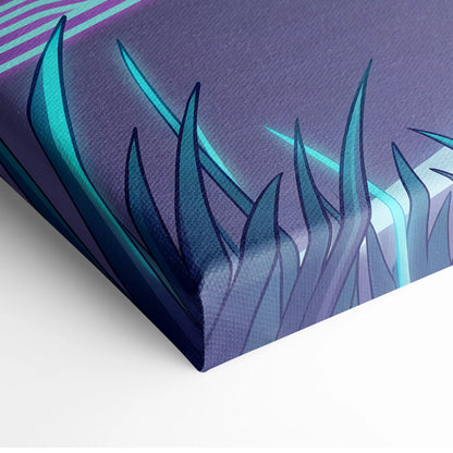 Chevrolet Corvette C6 Inspired Red Blue Canvas Wall Art Vaporwave Tropical Road Car Artwork, Neon Sunset Garage Decor