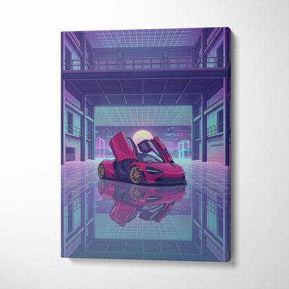 McLaren 720S Inspired Red Purple Canvas Wall Art Vaporwave Supercar Artwork Neon Garage Decor Retro Futuristic Luxury Car Print