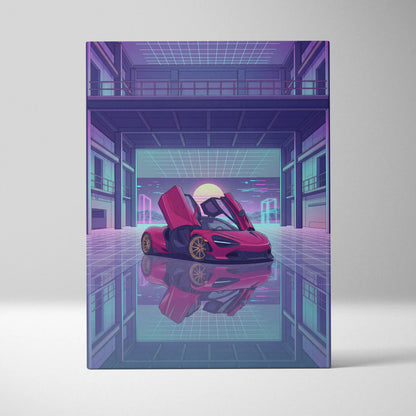 McLaren 720S Inspired Red Purple Canvas Wall Art Vaporwave Supercar Artwork Neon Garage Decor Retro Futuristic Luxury Car Print