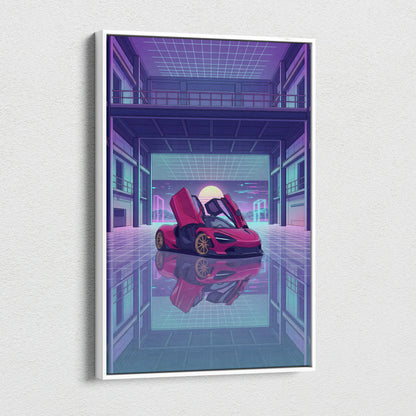 McLaren 720S Inspired Red Purple Canvas Wall Art Vaporwave Supercar Artwork Neon Garage Decor Retro Futuristic Luxury Car Print