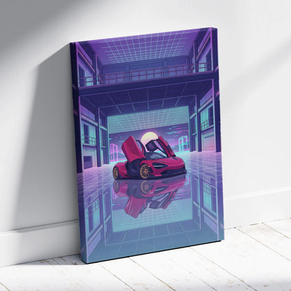 McLaren 720S Inspired Red Purple Canvas Wall Art Vaporwave Supercar Artwork Neon Garage Decor Retro Futuristic Luxury Car Print