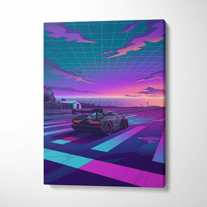 McLaren Senna Inspired Gray Purple Canvas Wall Art Vaporwave Hypercar Artwork Neon Sunset Garage Decor Retro Futuristic Track Print