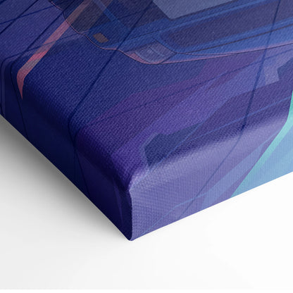 Nissan Skyline GT-R R34 Inspired Blue Purple Canvas Wall Art Vaporwave Neon City JDM Car Artwork, Retro Sunset Garage Decor