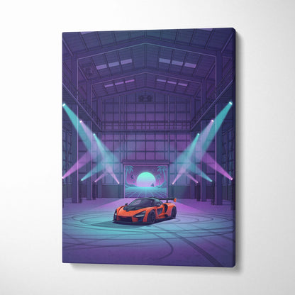 McLaren Senna Inspired Orange Purple Canvas Wall Art Vaporwave Hypercar Artwork Neon Garage Decor Retro Futuristic Motorsport Print
