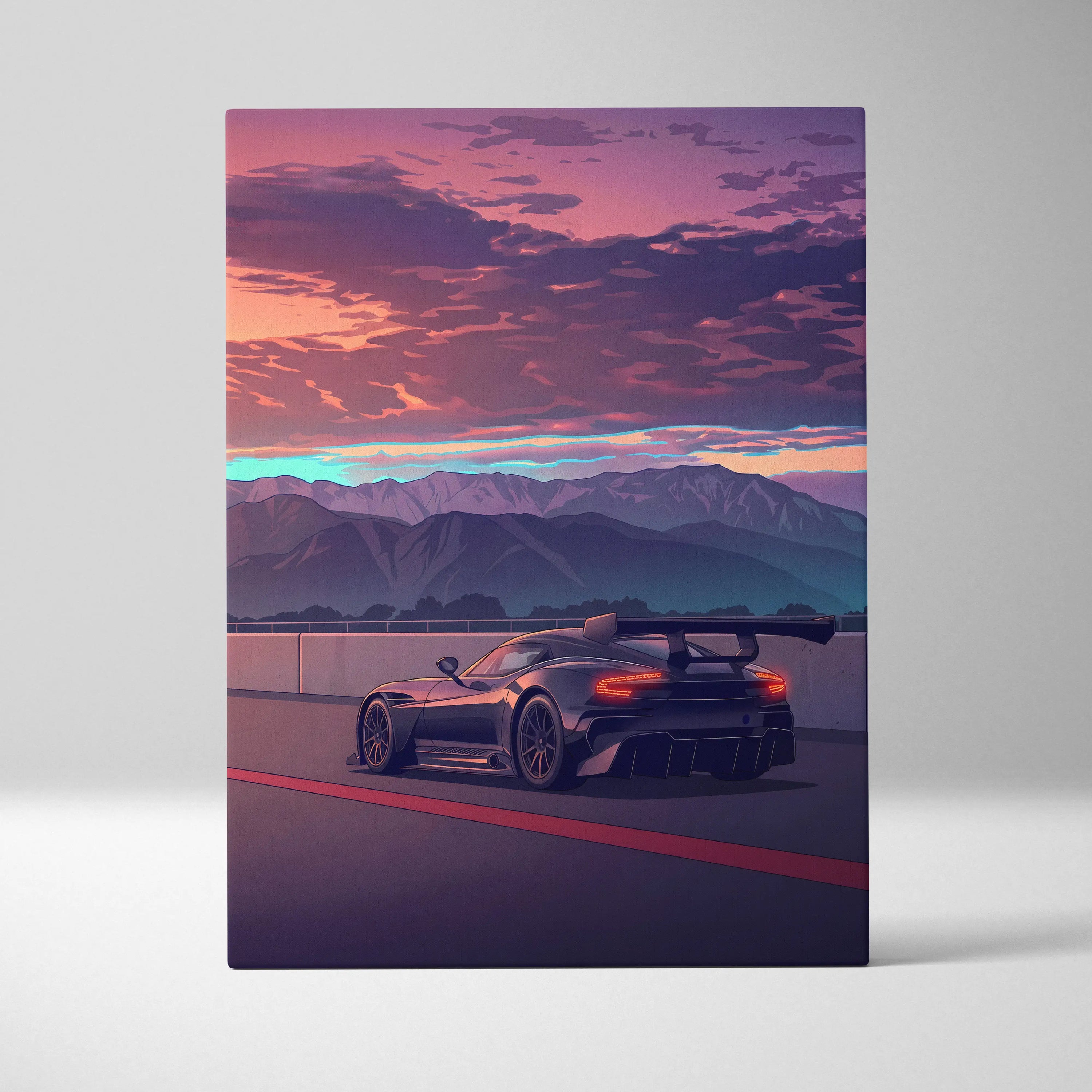 Aston Martin Vulcan Inspired Vaporwave Car Canvas - Vaporwave Car Neon Pink Purple Wall Art Futurism Dreamy Nostalgic Mood Modern Decor Canvas