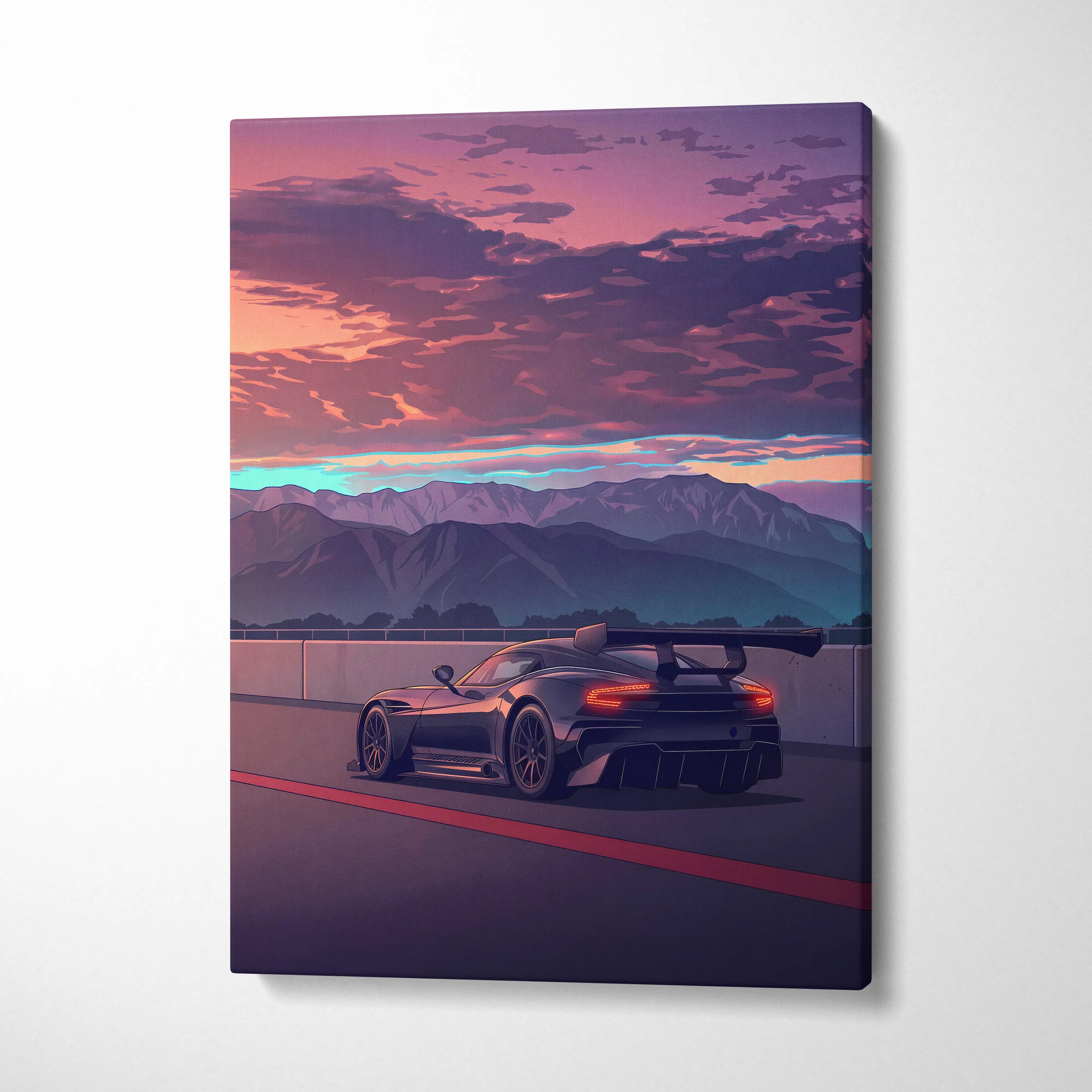 Aston Martin Vulcan Inspired Vaporwave Car Canvas - Vaporwave Car Neon Pink Purple Wall Art Futurism Dreamy Nostalgic Mood Modern Decor Canvas