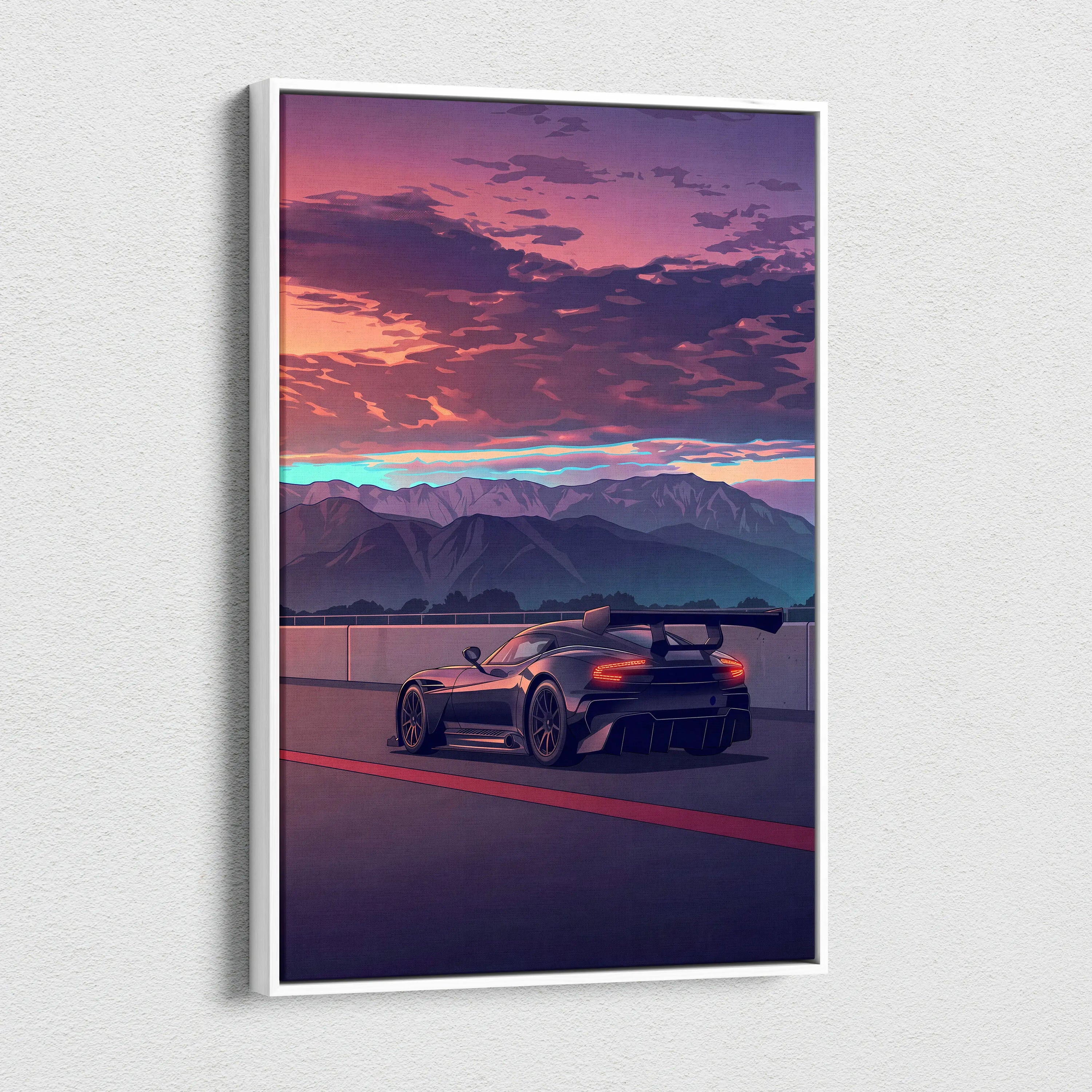 Aston Martin Vulcan Inspired Vaporwave Car Canvas - Vaporwave Car Neon Pink Purple Wall Art Futurism Dreamy Nostalgic Mood Modern Decor Canvas