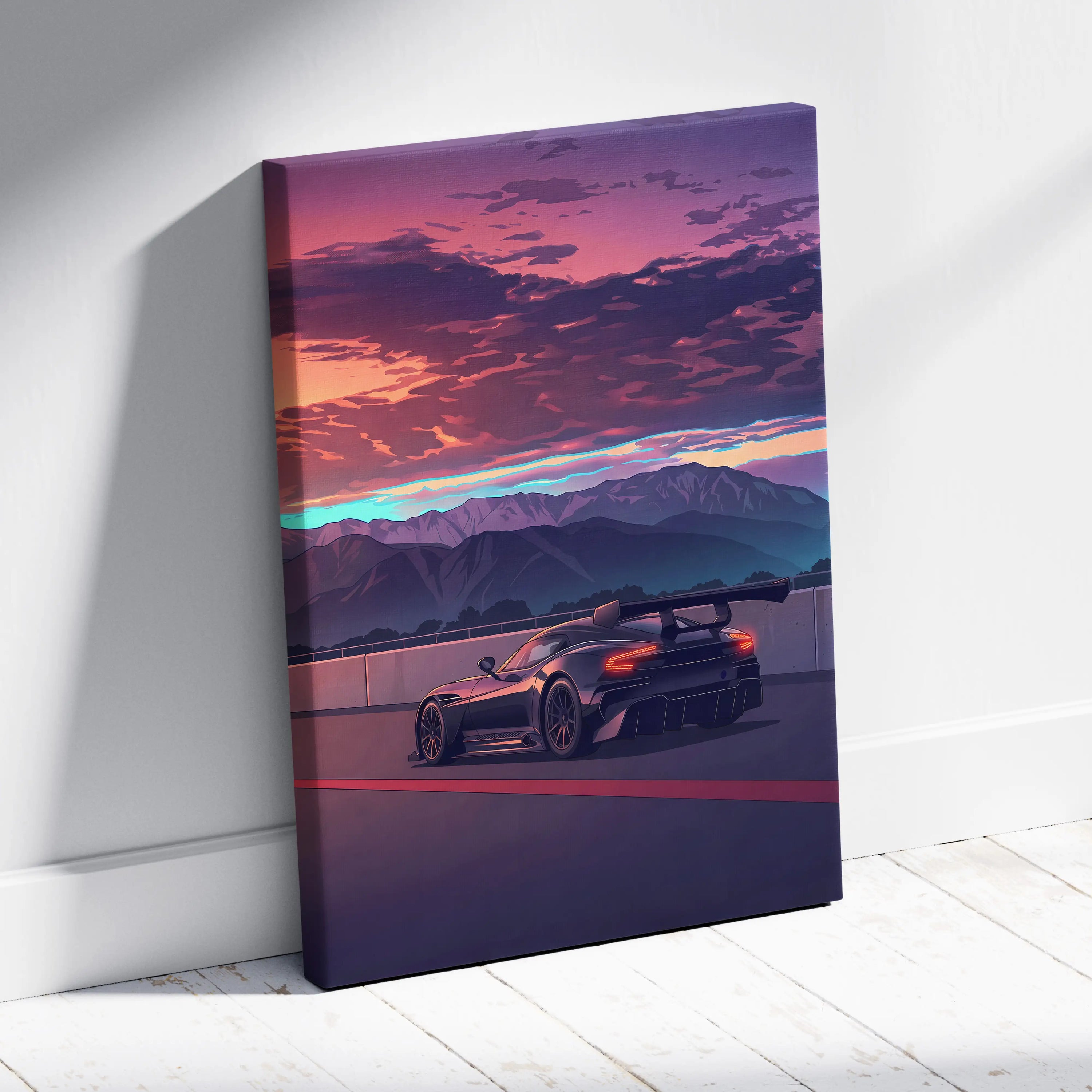 Aston Martin Vulcan Inspired Vaporwave Car Canvas - Vaporwave Car Neon Pink Purple Wall Art Futurism Dreamy Nostalgic Mood Modern Decor Canvas