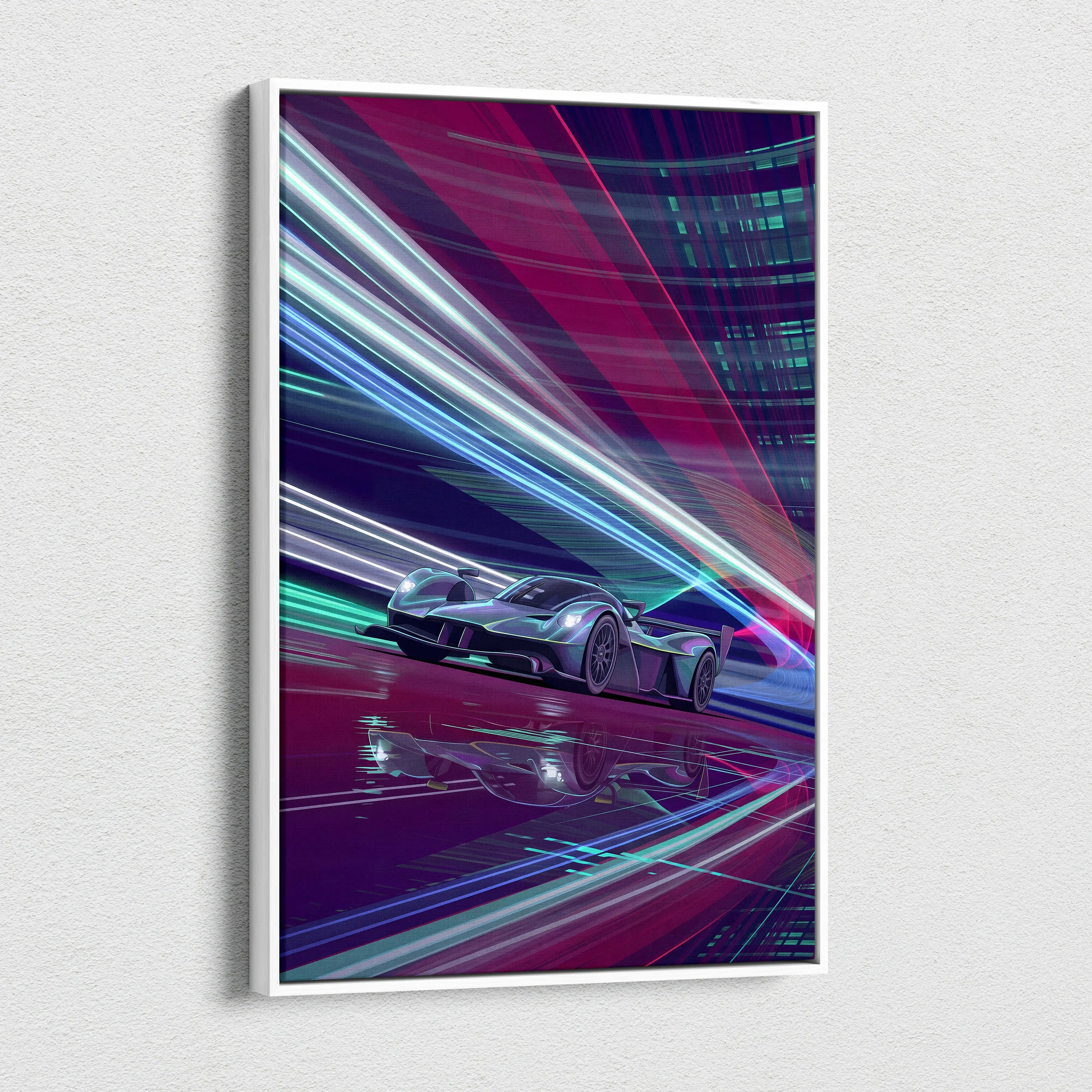 Aston Martin Valkyrie Inspired Canvas Art - Car Artwork Neon Pink Cyan Living Retrofuturism Energetic Vaporwave Wall Art Canvas Print