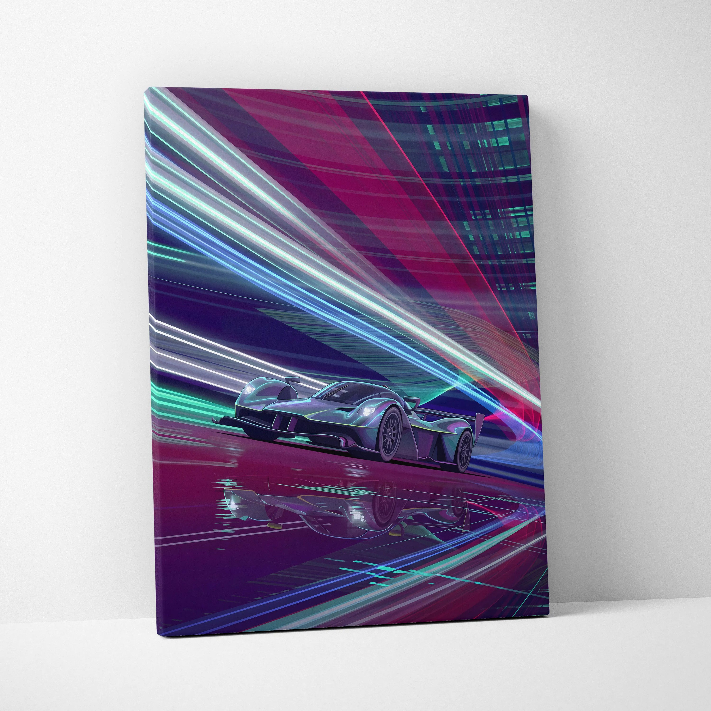 Aston Martin Valkyrie Inspired Canvas Art - Car Artwork Neon Pink Cyan Living Retrofuturism Energetic Vaporwave Wall Art Canvas Print