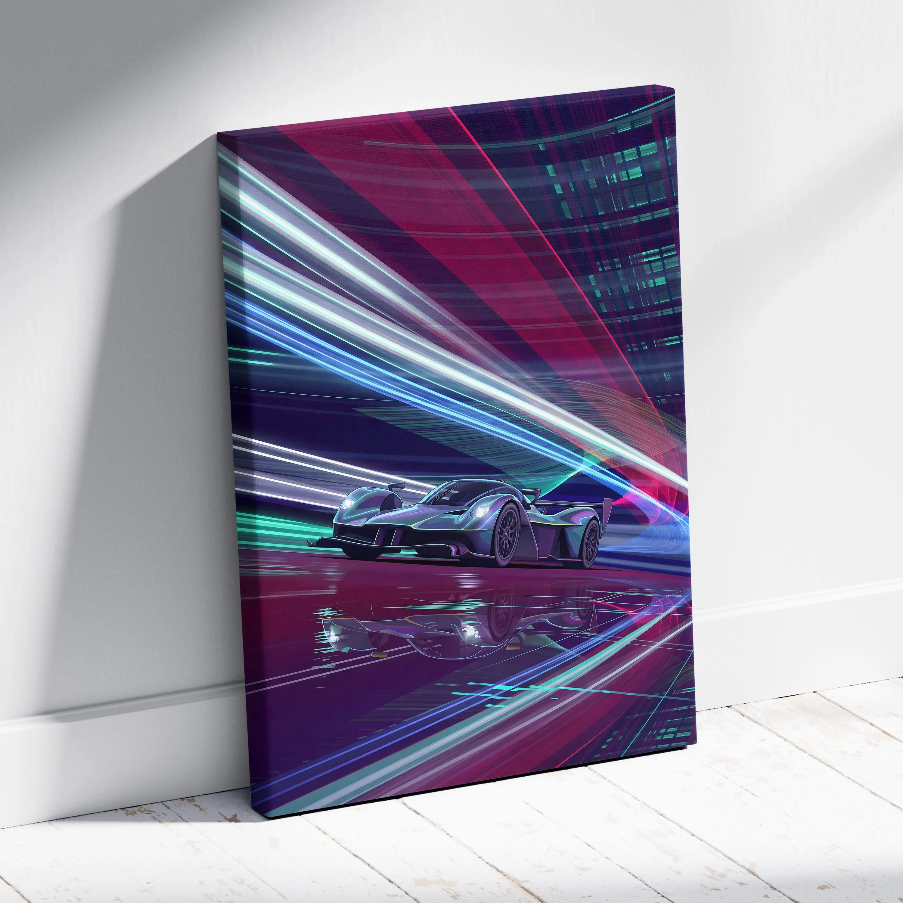 Aston Martin Valkyrie Inspired Canvas Art - Car Artwork Neon Pink Cyan Living Retrofuturism Energetic Vaporwave Wall Art Canvas Print