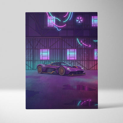 Aston Martin Valkyrie Inspired Vaporwave Car Canvas - Car Artwork Purple Pink Cyan Living Room Vaporwave Retro Futurism Neon Nostalgia Canvas
