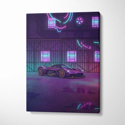 Aston Martin Valkyrie Inspired Vaporwave Car Canvas - Car Artwork Purple Pink Cyan Living Room Vaporwave Retro Futurism Neon Nostalgia Canvas