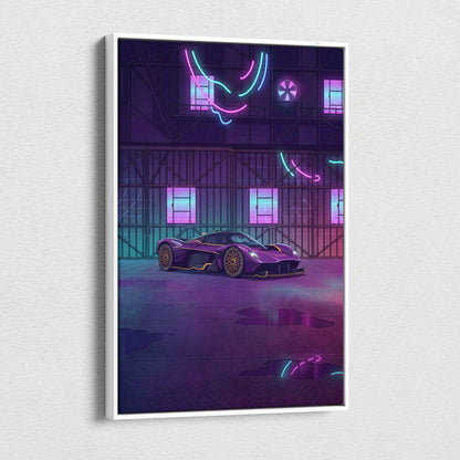 Aston Martin Valkyrie Inspired Vaporwave Car Canvas - Car Artwork Purple Pink Cyan Living Room Vaporwave Retro Futurism Neon Nostalgia Canvas