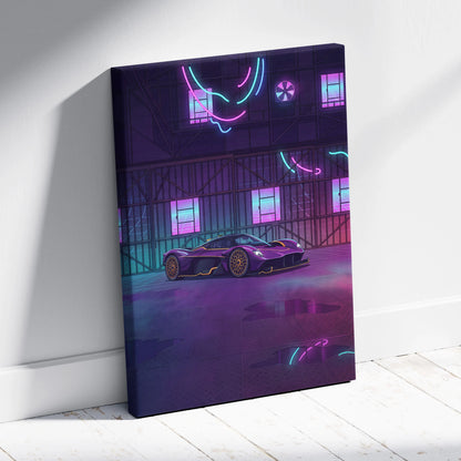 Aston Martin Valkyrie Inspired Vaporwave Car Canvas - Car Artwork Purple Pink Cyan Living Room Vaporwave Retro Futurism Neon Nostalgia Canvas