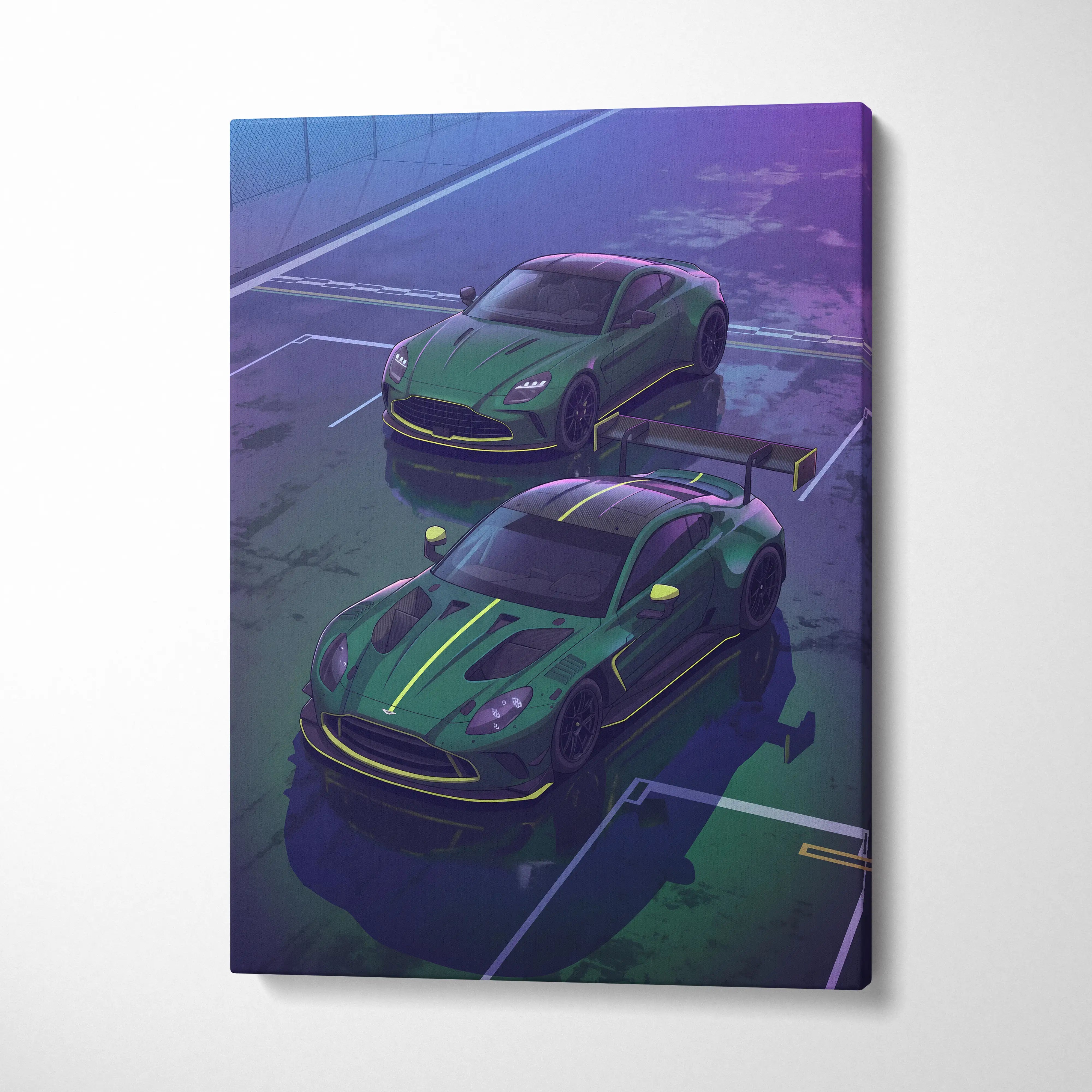 Aston Martin Vantage GT3 Inspired Vaporwave Canvas - Car Neon Pink Blue Living Room Vaporwave Nostalgic Dreamy Synthwave Decor Neon Car Poster