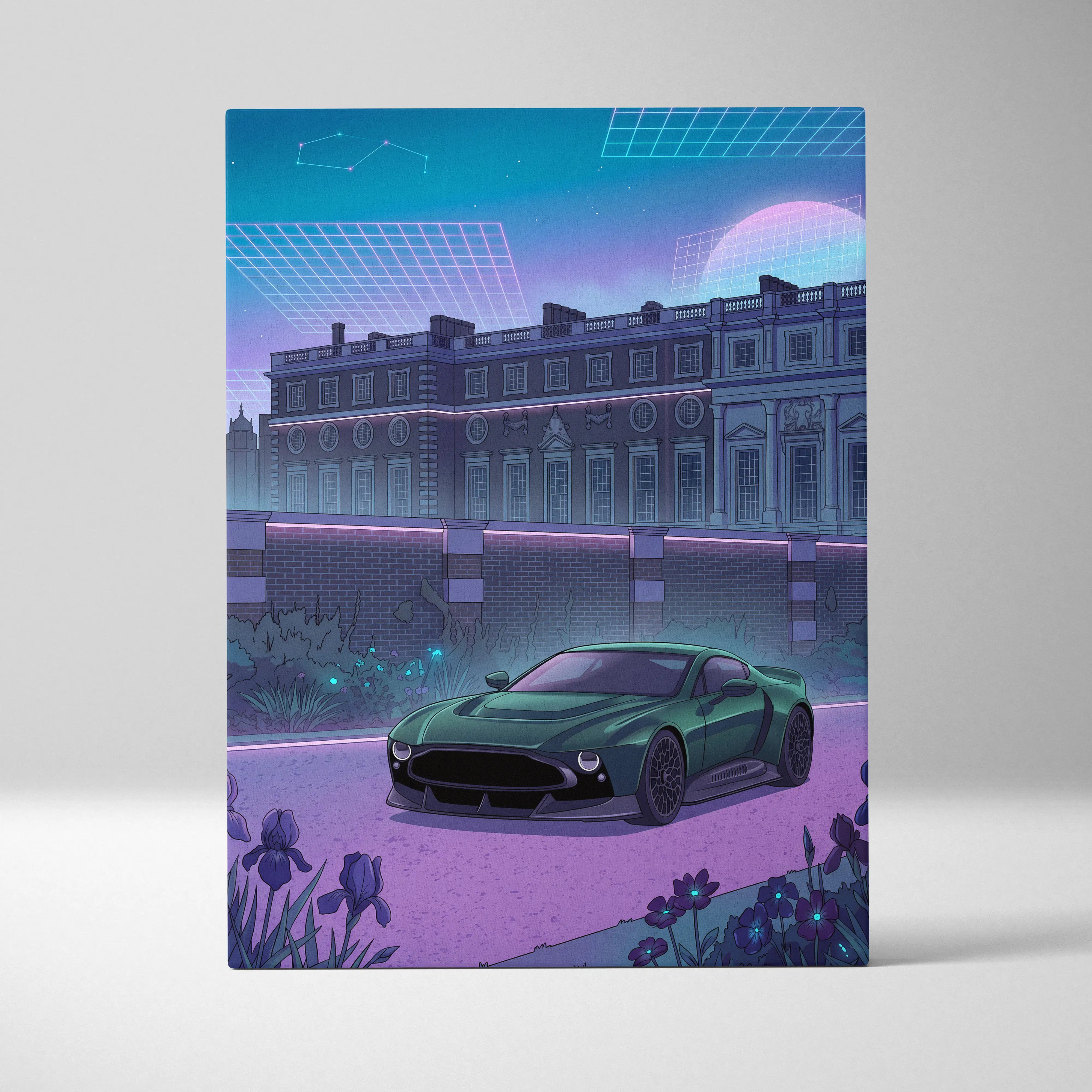 Aston Martin Victor Inspired Canvas - Car Neon Blues Living Room Vaporwave Mood Nostalgic RetroFuturistic Decor Style Neon Canvas