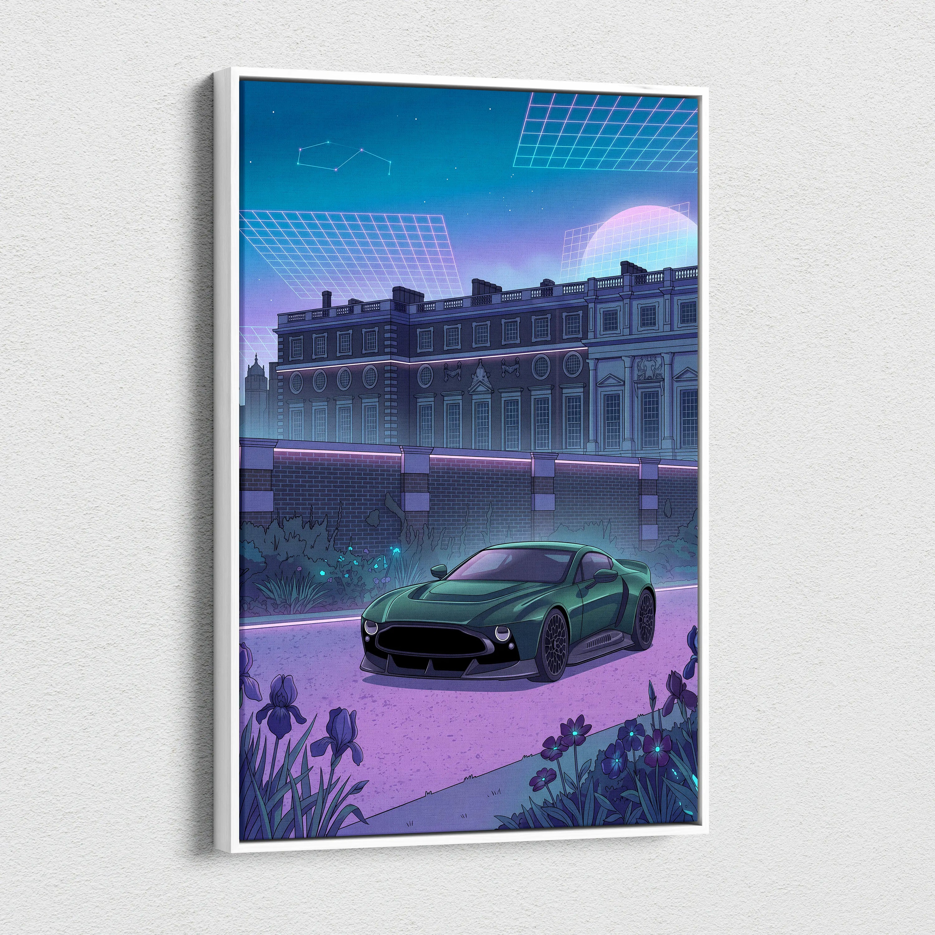Aston Martin Victor Inspired Canvas - Car Neon Blues Living Room Vaporwave Mood Nostalgic RetroFuturistic Decor Style Neon Canvas