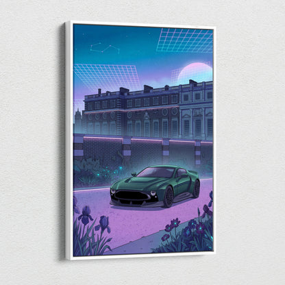 Aston Martin Victor Inspired Canvas - Car Neon Blues Living Room Vaporwave Mood Nostalgic RetroFuturistic Decor Style Neon Canvas
