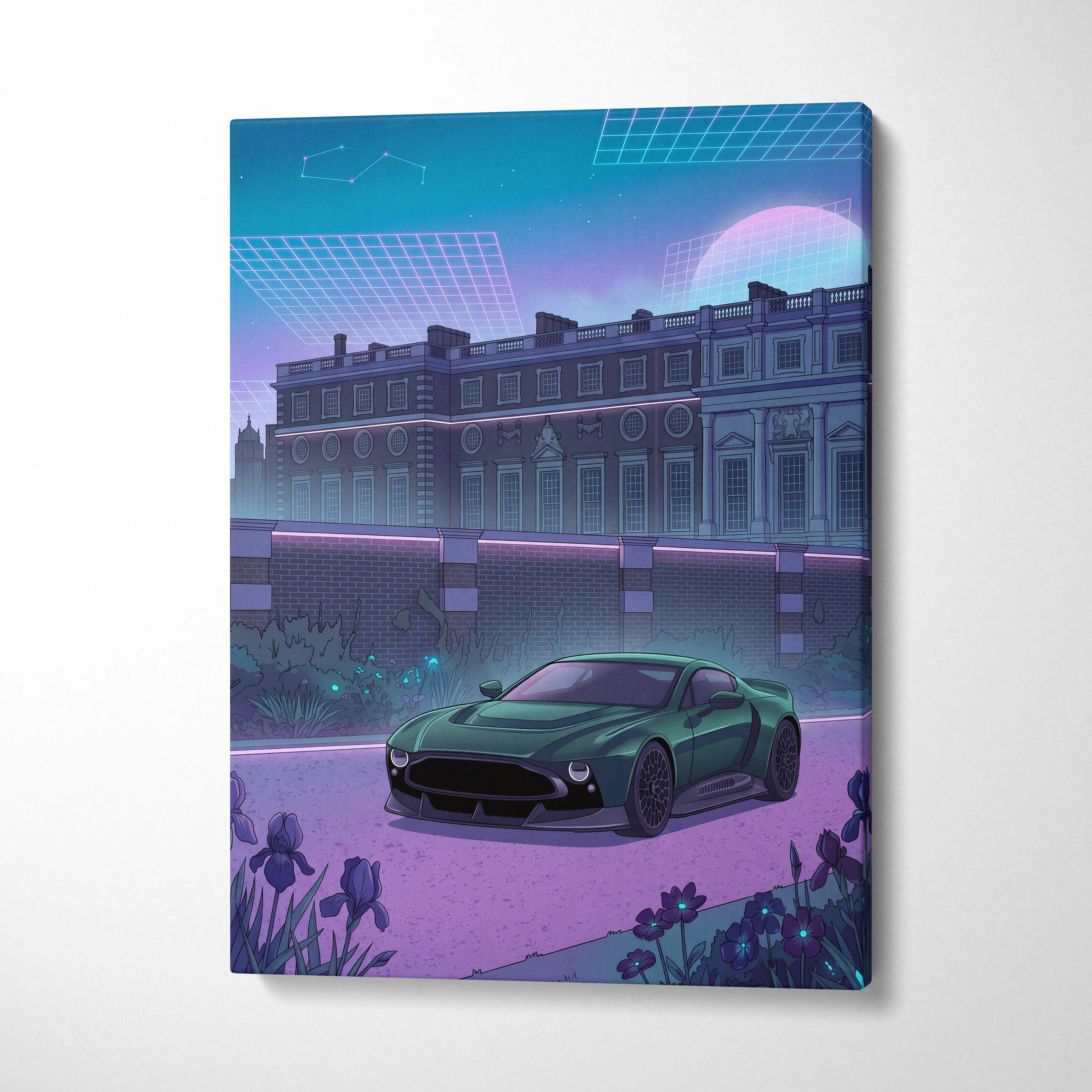 Aston Martin Victor Inspired Canvas - Car Neon Blues Living Room Vaporwave Mood Nostalgic RetroFuturistic Decor Style Neon Canvas