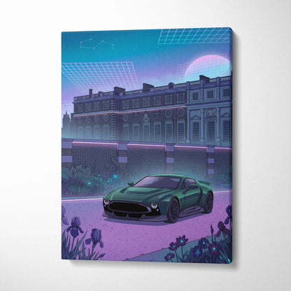 Aston Martin Victor Inspired Canvas - Car Neon Blues Living Room Vaporwave Mood Nostalgic RetroFuturistic Decor Style Neon Canvas